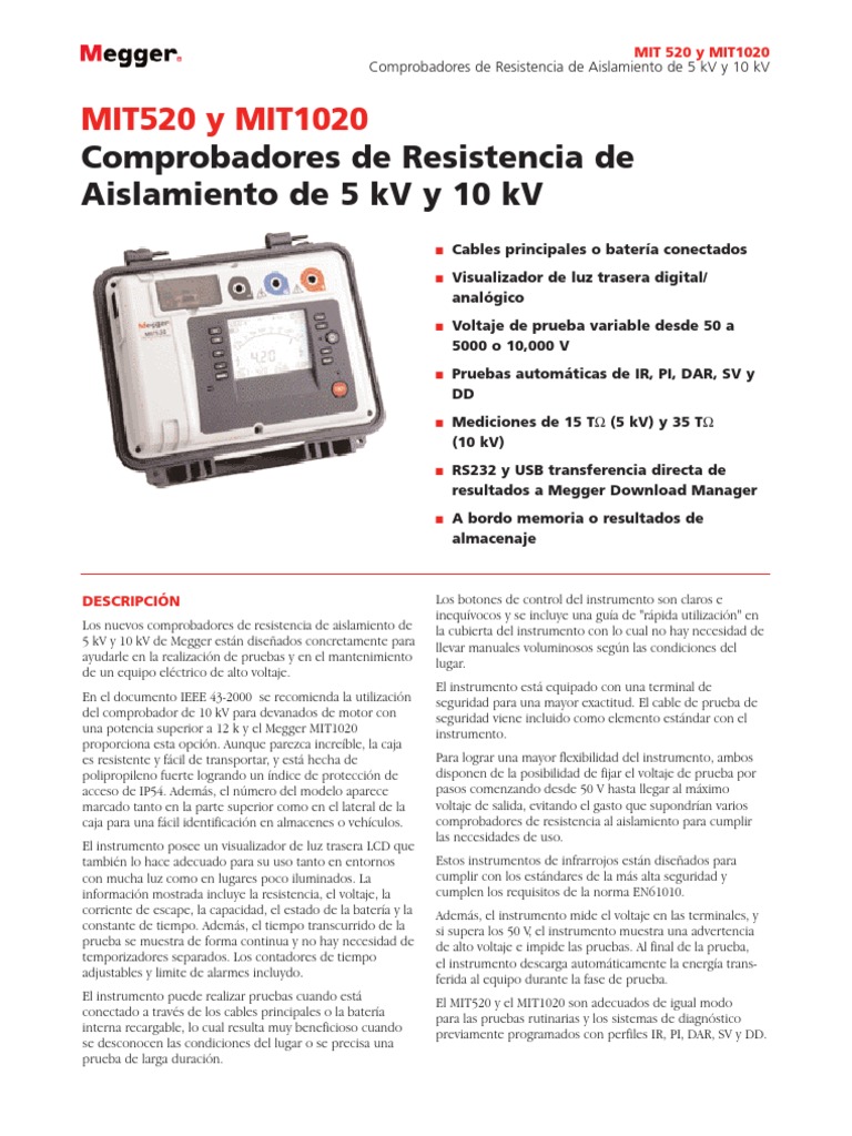 Comprobadores de Aislamiento MIT520/1020 | PDF | Batería (electricidad ...