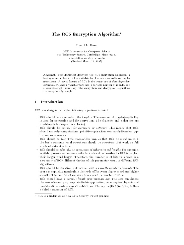 The RC5 Encryption Algorithm | PDF | Key (Cryptography) | Cryptography