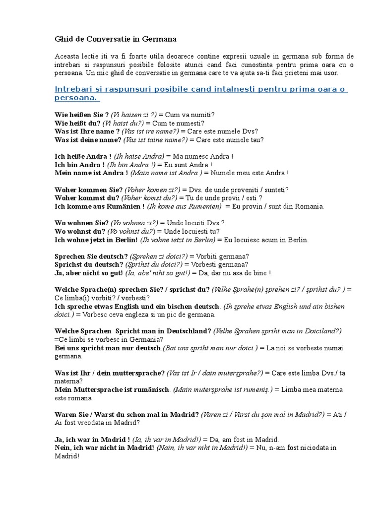 Ghid De Conversatie In Germana