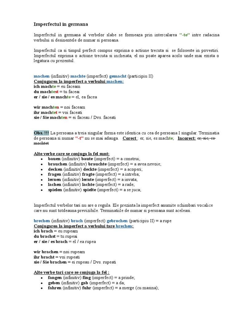 Imperfectul in Germana | PDF