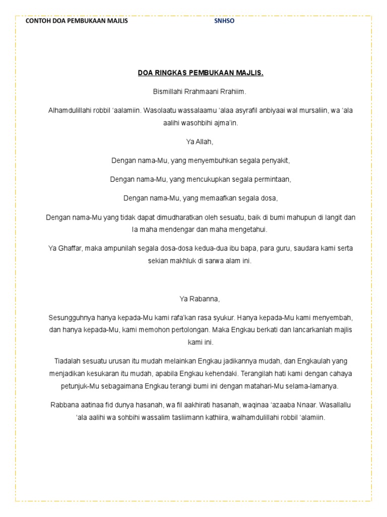 Teks Doa Ringkas Pembukaan Majlis 1 Pdf
