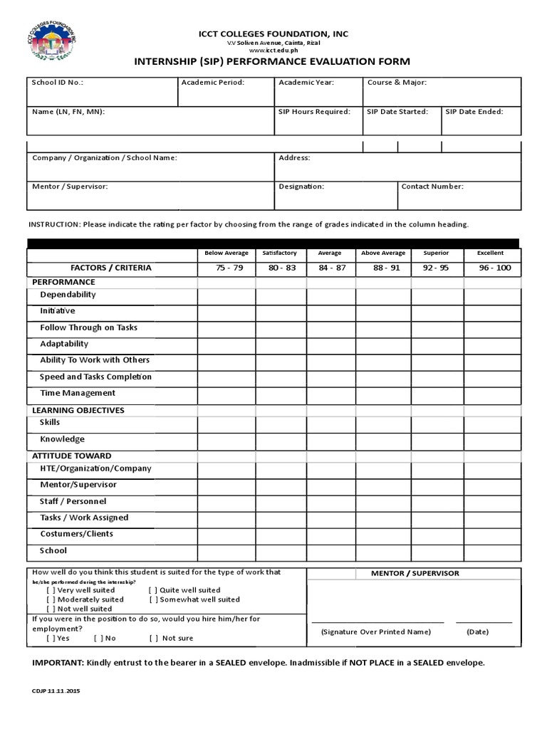 April 2017 Update Icct 2017 Sip Evaluation Form General | PDF