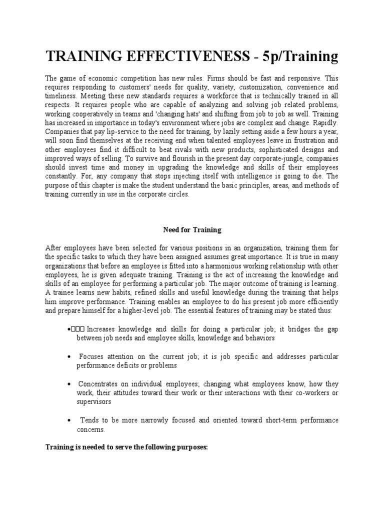 Training Effectiveness - 5P/Training | PDF | Mentorship | Job Satisfaction