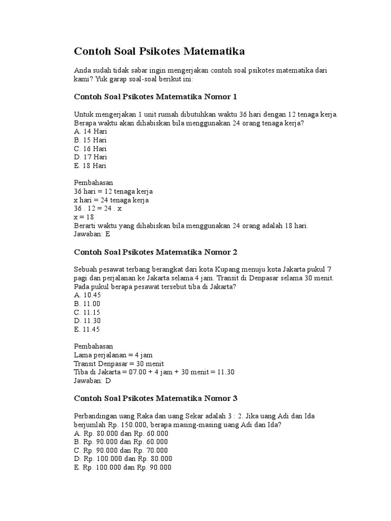 Contoh Soal Psikotes Matematika Dasar