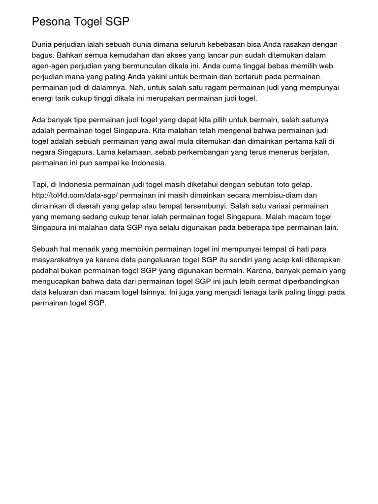 Pesona Togel Sgp Pdf