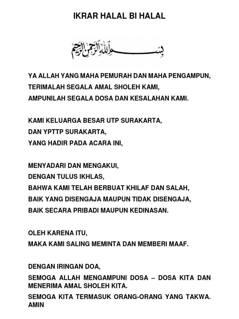 Teks Ikrar Halal Bihalal Bhs Indonesia Berbagi Teks Penting