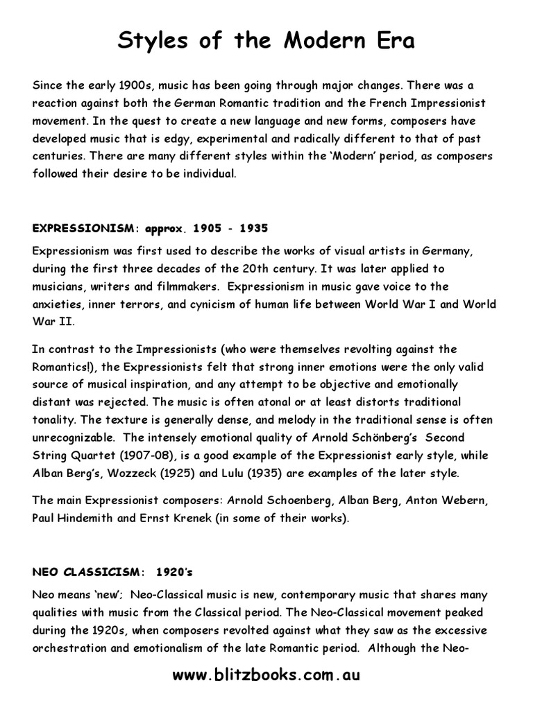 Styles of The Modern Era | PDF | Classical Music | Modernism (Music)