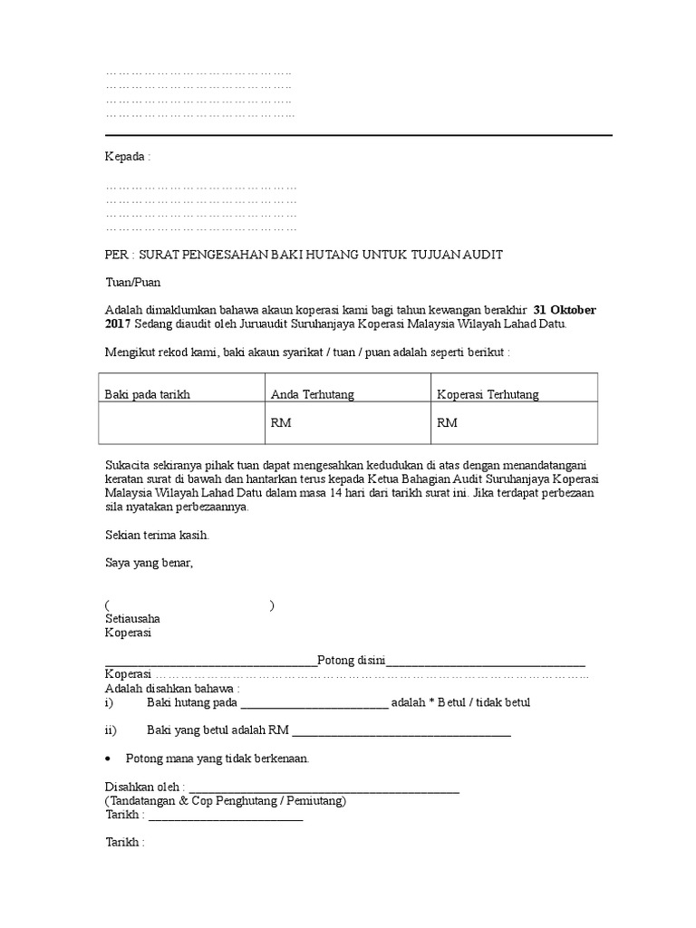 Borang Pengesahan Hutang Pemiutang Pdf