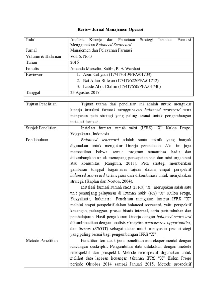 Review Jurnal Manajemen Operasi