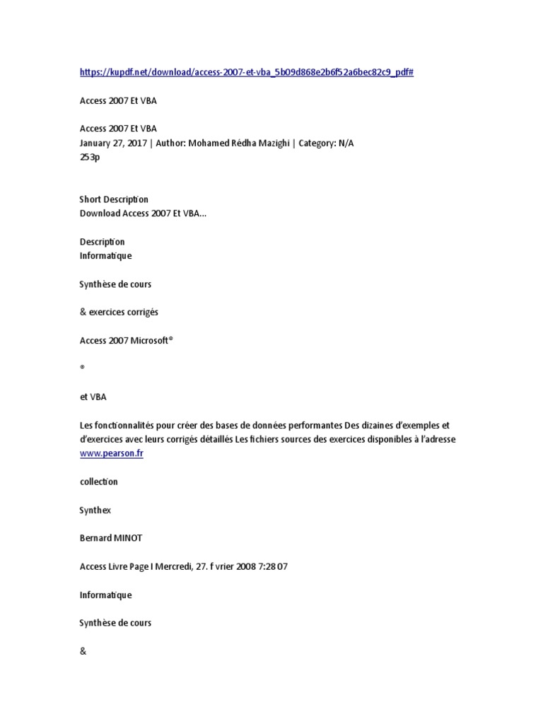 Access 2007 Et Vba Microsoft Access Gestion Informatique