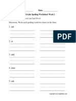 Name: - Date: - First Grade Spelling Worksheet Week 1