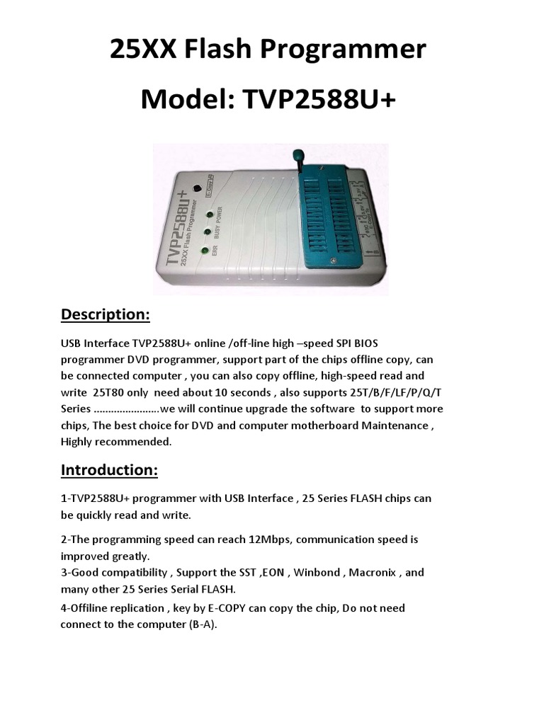 TVP2588U+ Flash Programmer Overview | PDF | Flash Memory | Bios