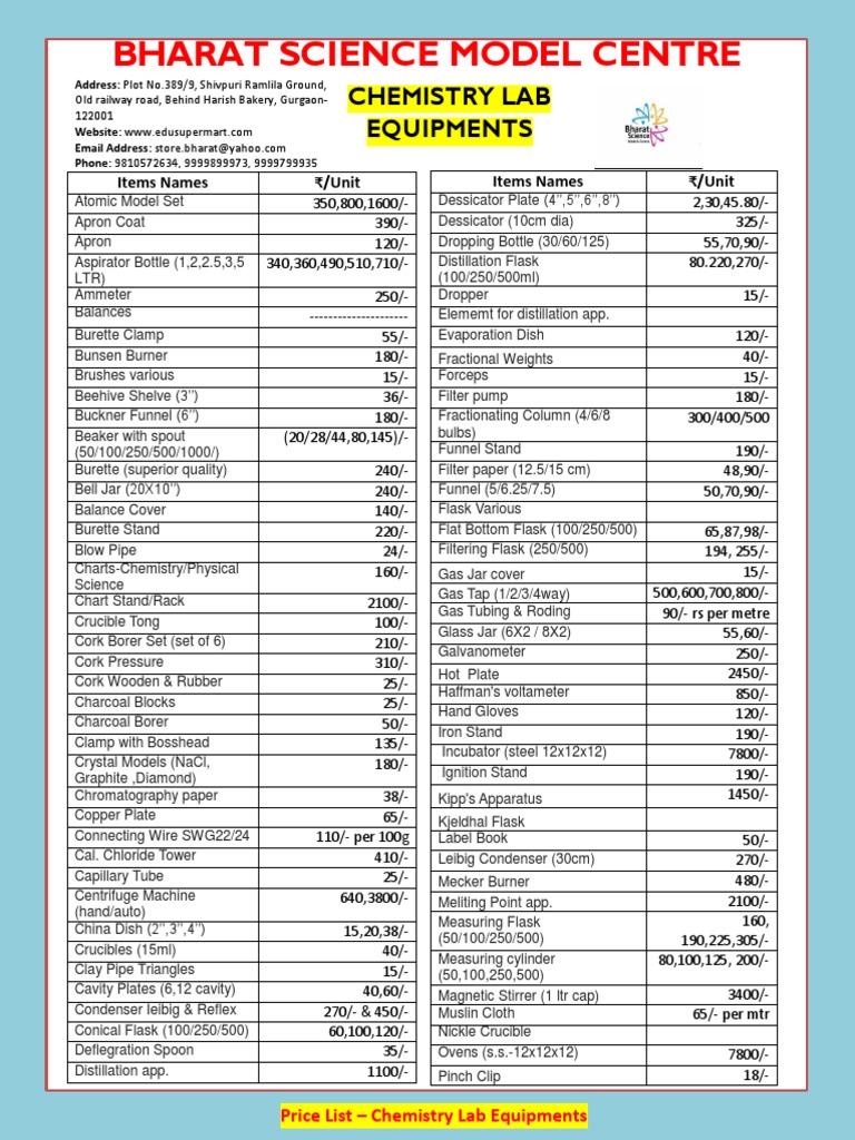 Chemistry Lab Equipment Price List | PDF