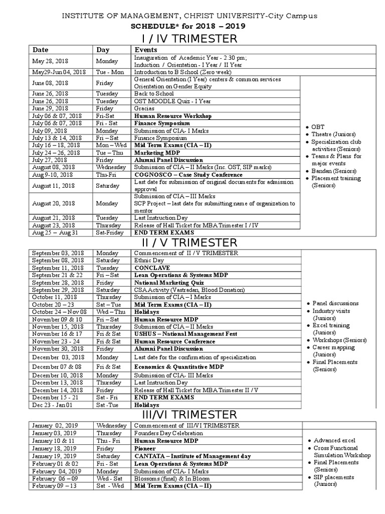 Academic Calendar 201819 M C PDF Academic Term Educational