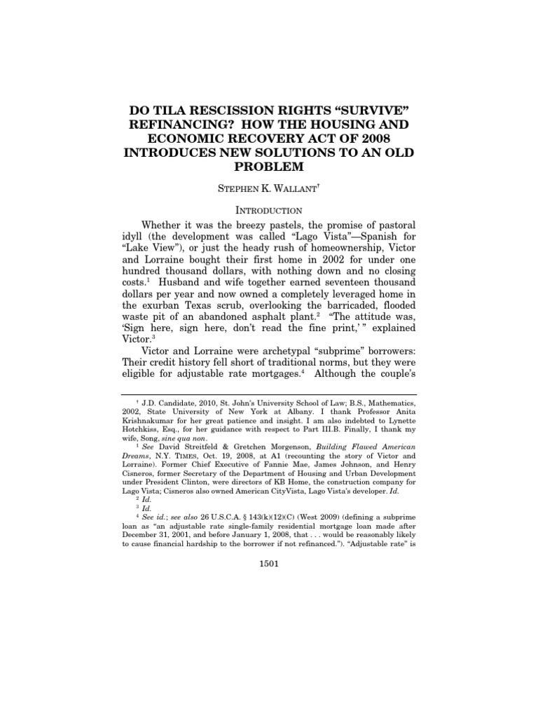 TILA Rescission Rights and HERA 2008 | Download Free PDF | Truth In ...
