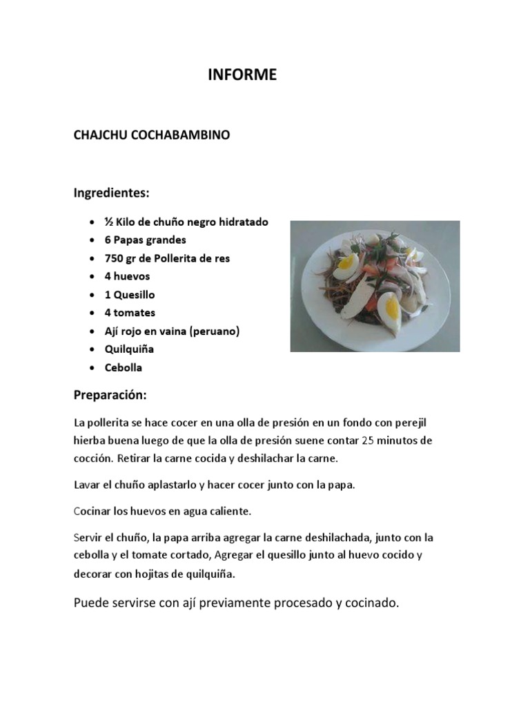 Recetas de Chajchu Cochabambino | PDF | Cocinando | Alimentos