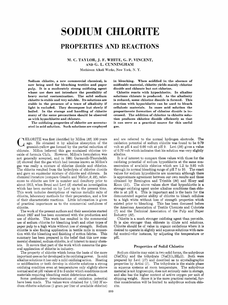 Sodium Chlorate Properties and Reactions PDF PDF Chlorine Bleach