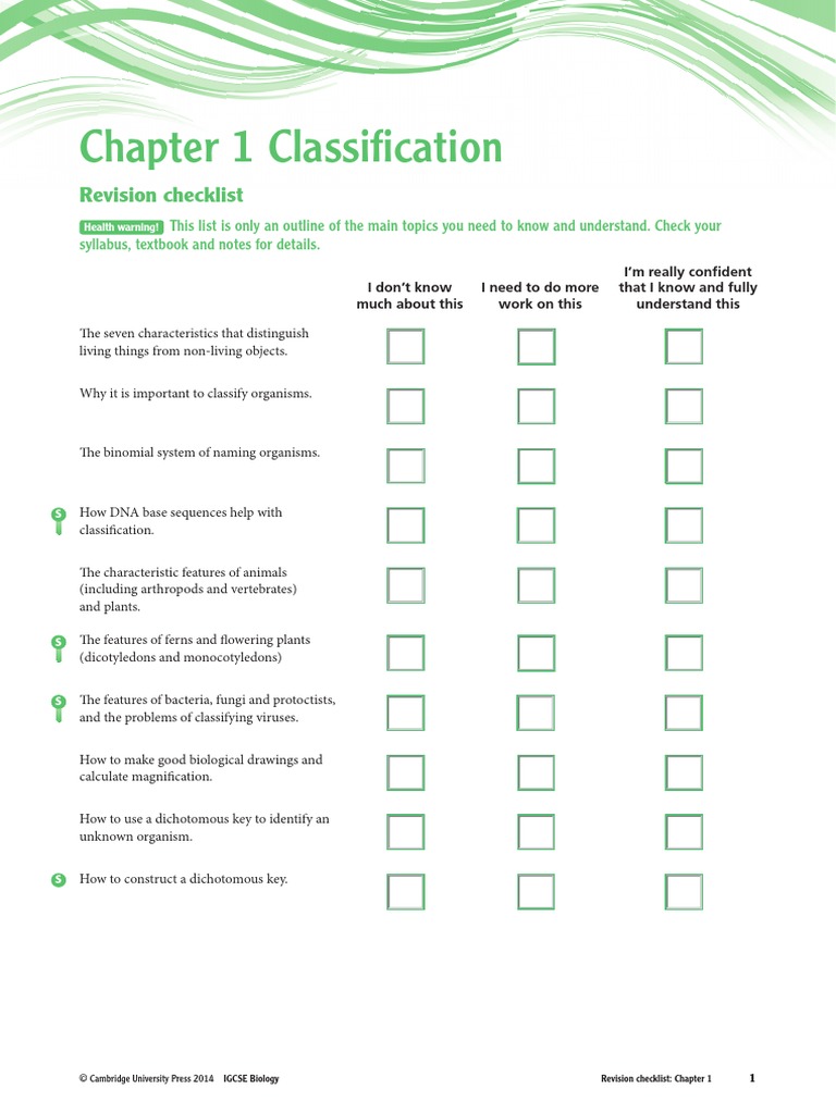 Chapter 1 Classifi Cation: Revision Checklist | PDF | Self-Improvement