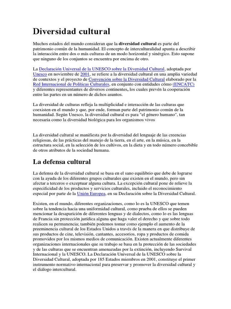 Importancia de la Diversidad Cultural | PDF | Diversidad cultural ...