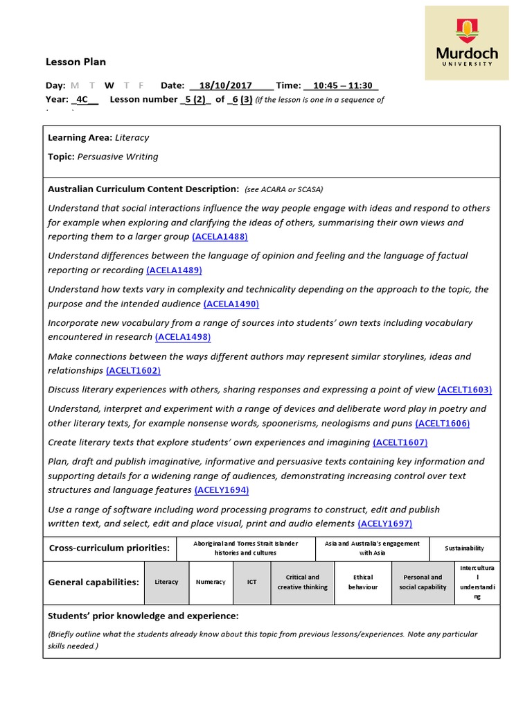 Persuasive Writing Techniques Lesson 5 | PDF | Persuasion | Educational ...
