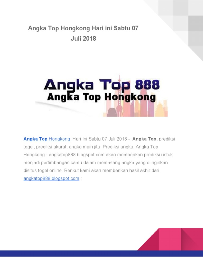 Prediksi Angka Top Hongkong Hari Ini Sabtu 07 Juli 2018