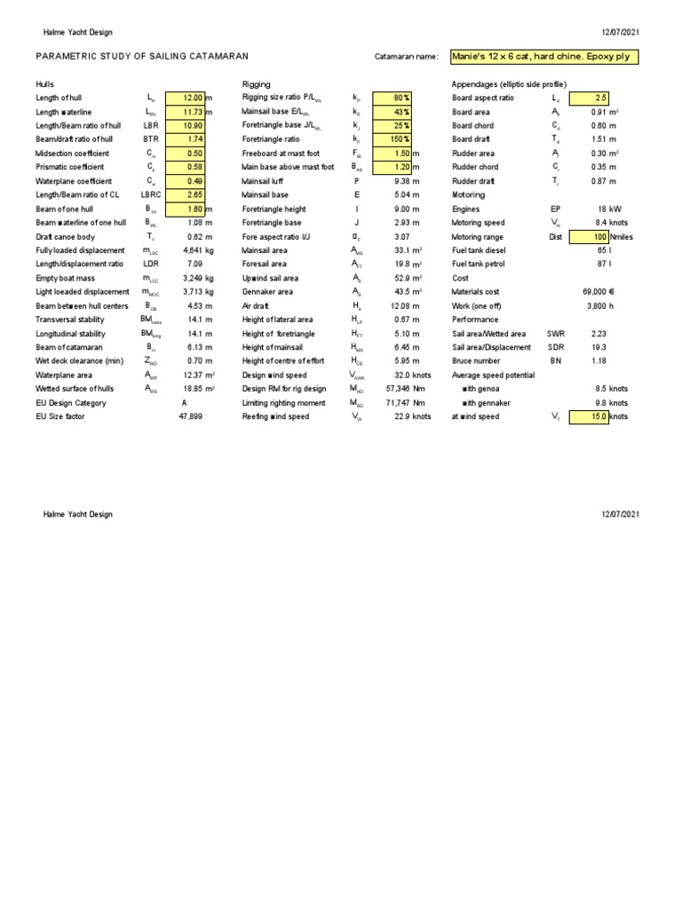 Catamaran Parameters | PDF | Yacht | Hull (Watercraft)