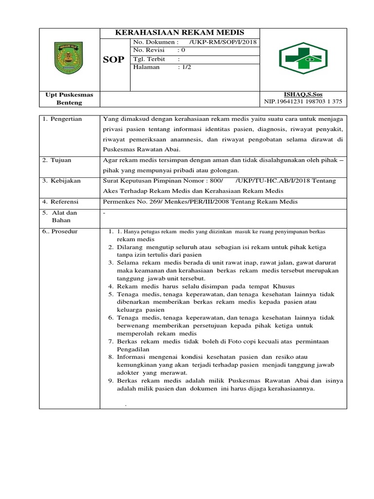 Sop Kerahasiaan Rekam Medis