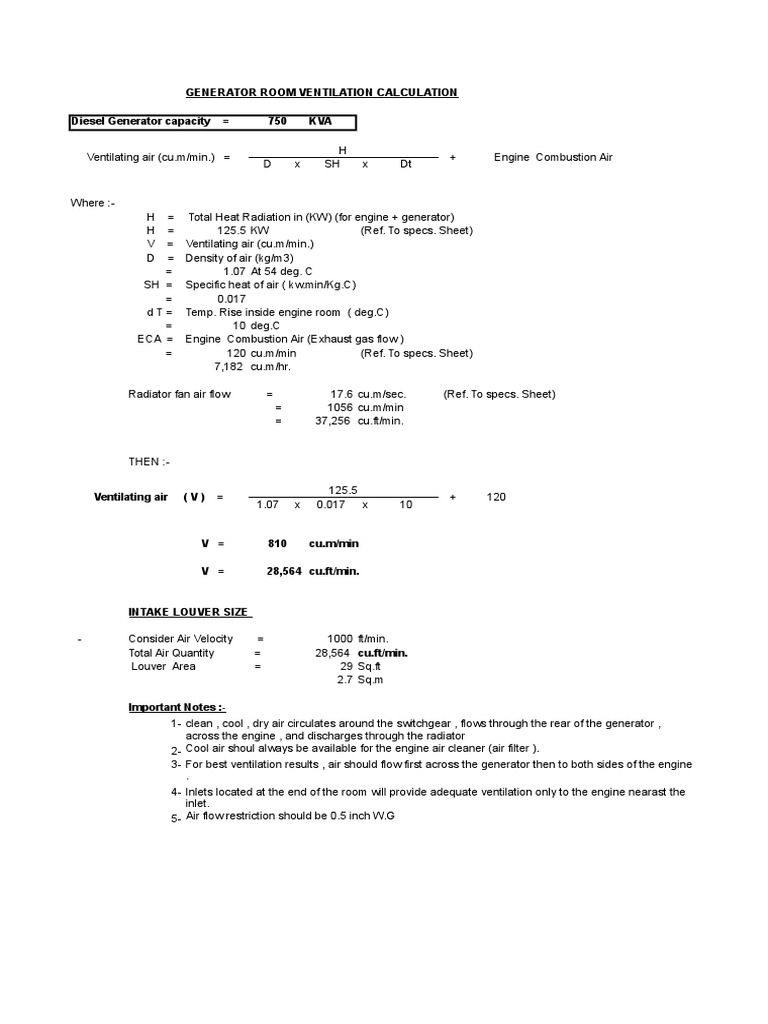 Generator Room | PDF | Radiator | Ventilation (Architecture)