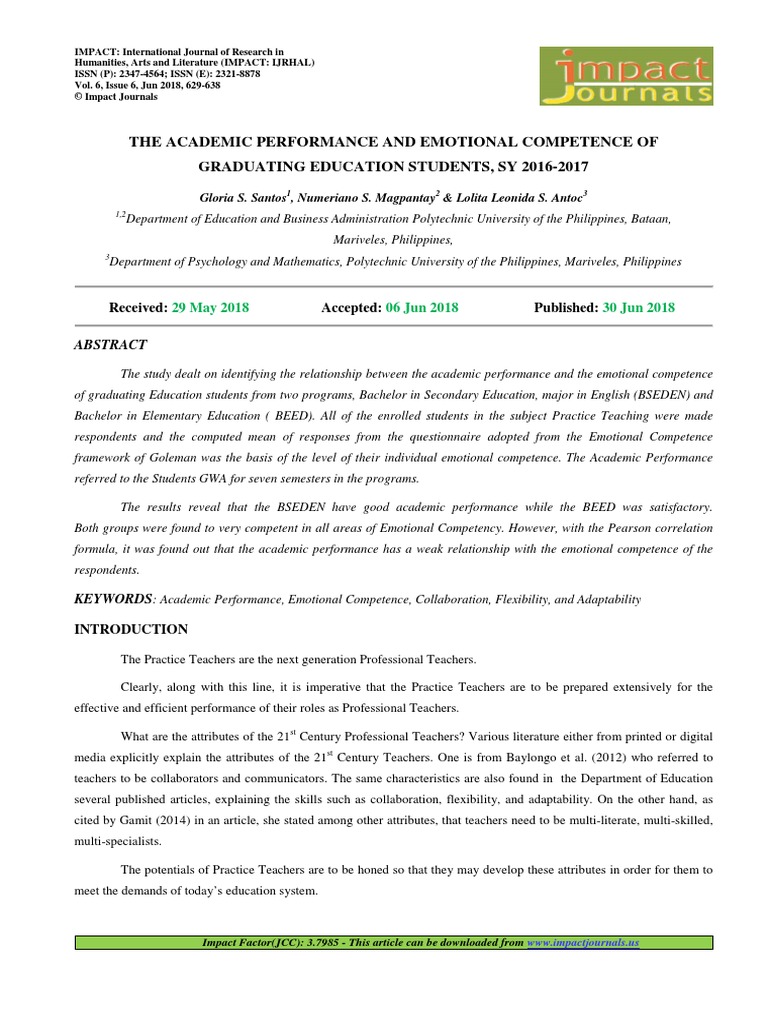Format. Hum - The Academic Performance and Emotional Competence of ...
