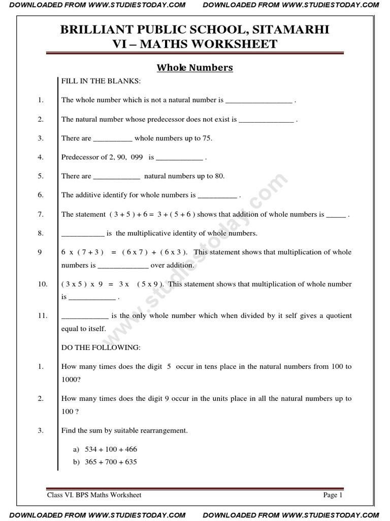 Cbse Class 6 Maths Practice Worksheets | Pdf | Fraction (Mathematics) | Numbers