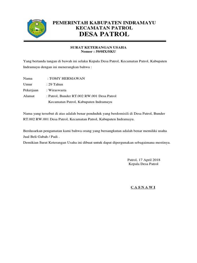 Surat Keterangan Usaha