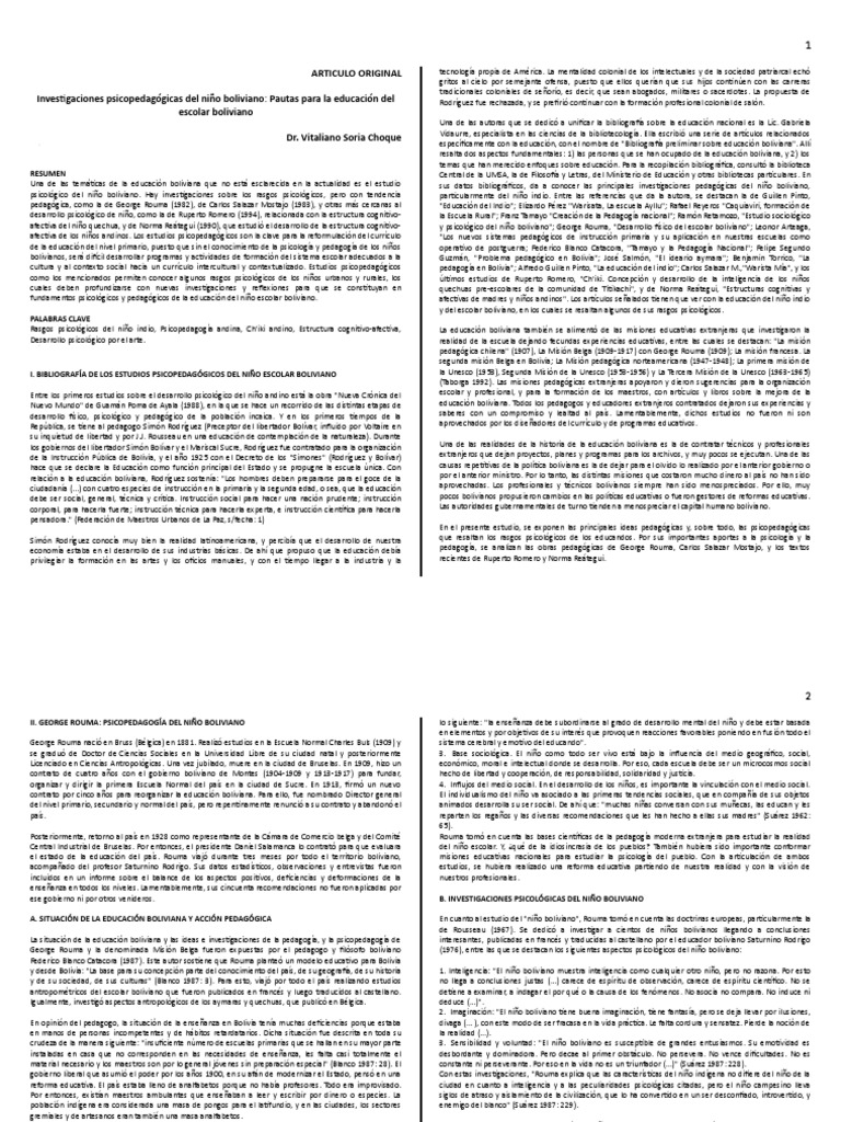 Articulo Original Georges Rouma | PDF | Bolivia | Sicología