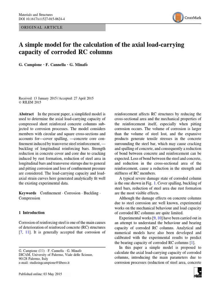 Axial Load Capacity of Corroded RC Columns | PDF | Buckling | Corrosion