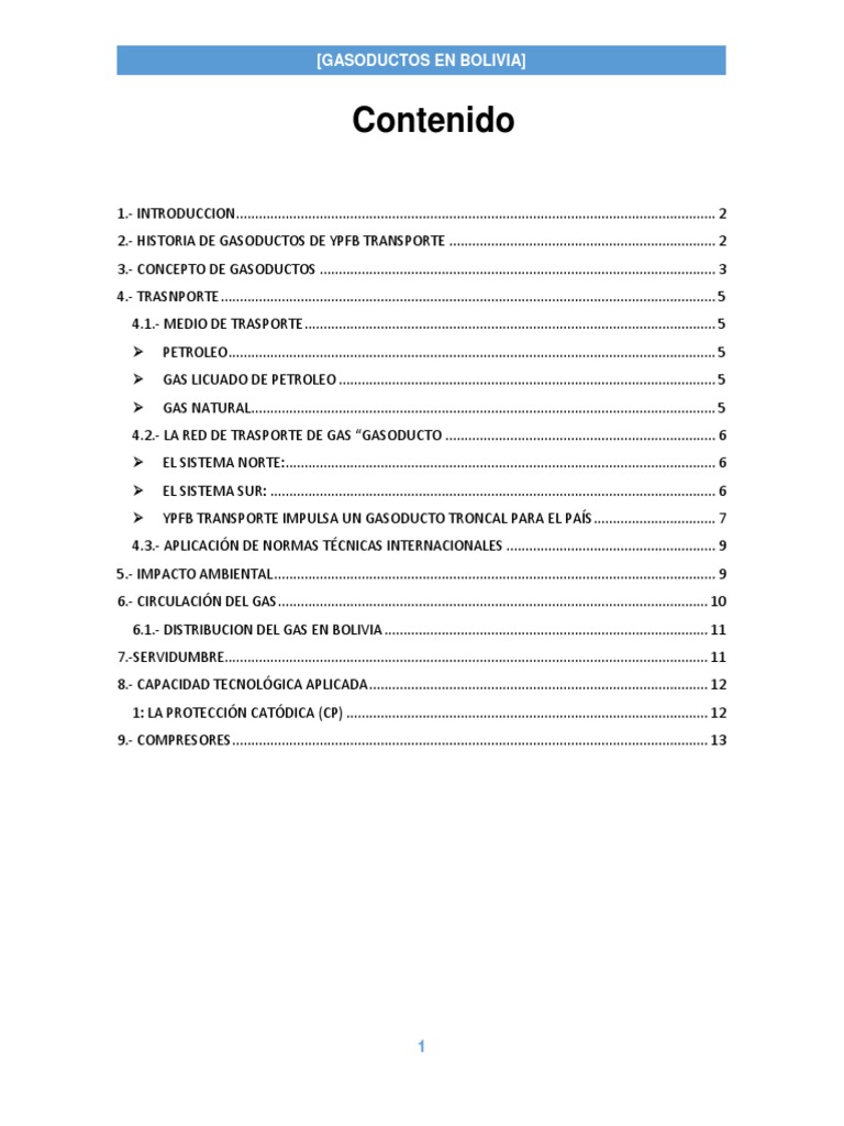 Gasoductos en Bolivia: Historia y Transporte | PDF | Química | Materiales