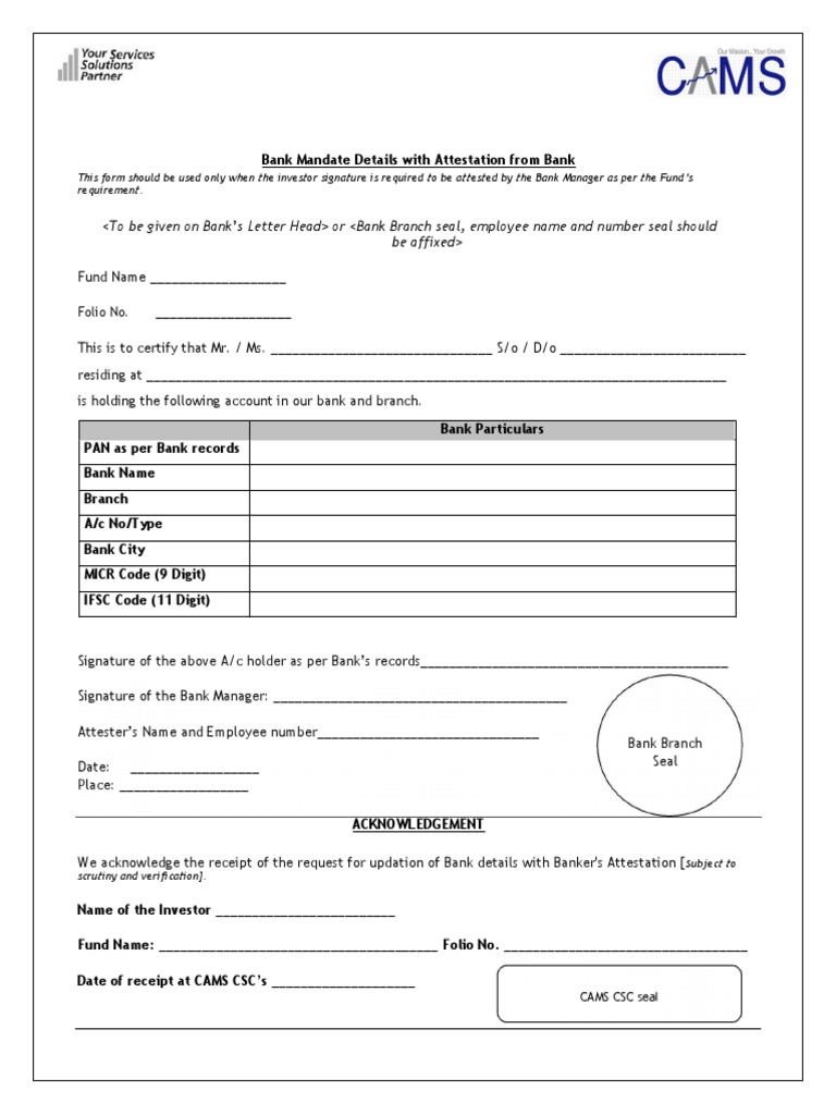 Bank Mandate With Banker Attestation Pdf