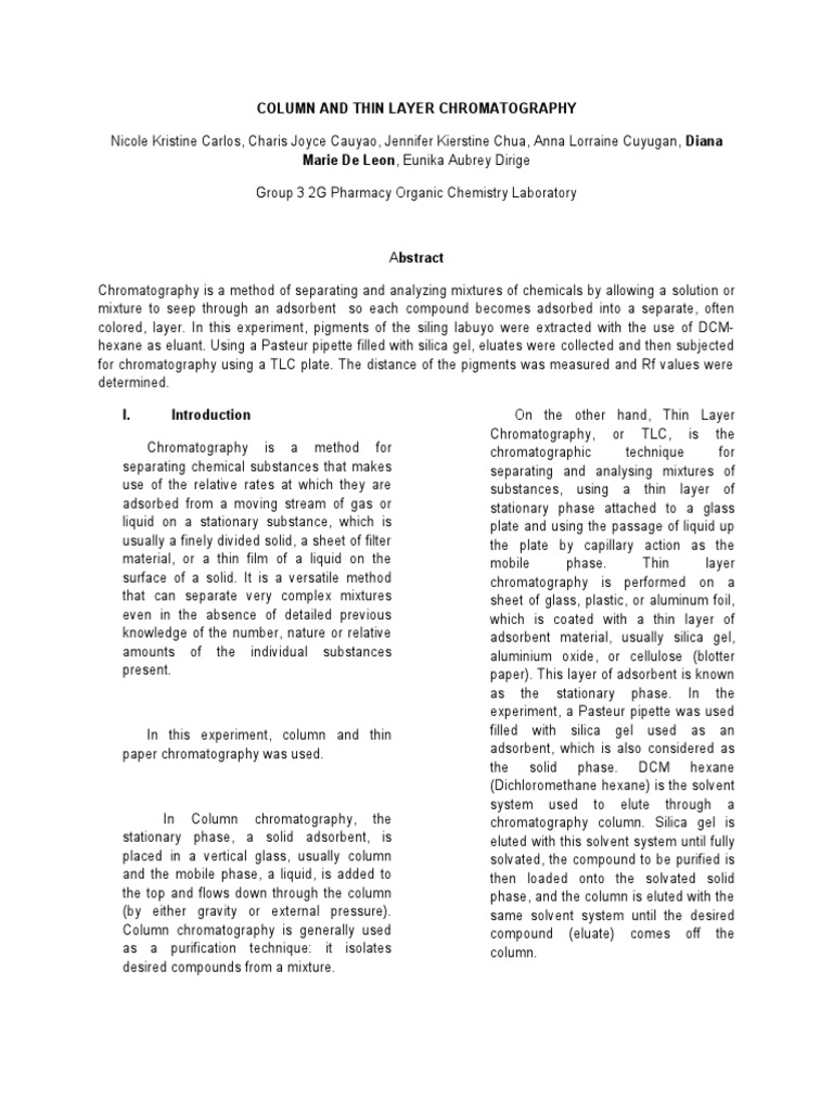 Comparing Column and Thin Layer Chromatography | PDF | Thin Layer ...