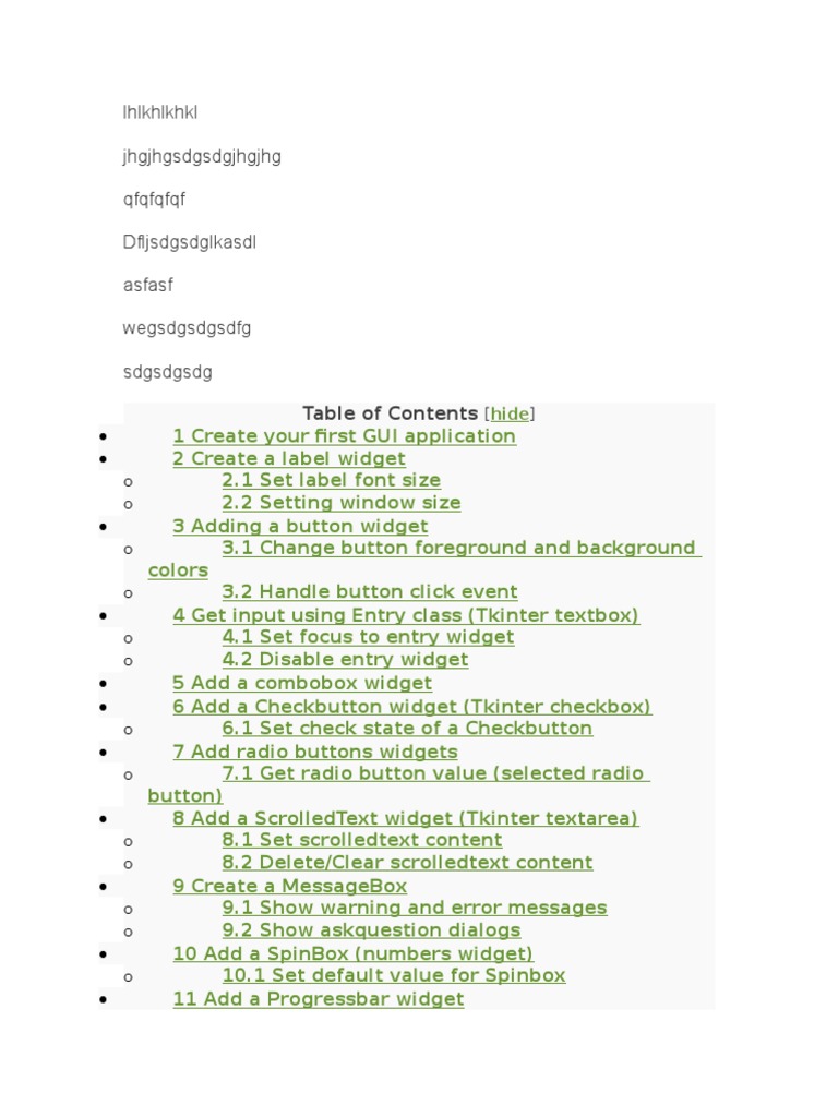 Create GUI Apps with Tkinter Table of Contents | PDF
