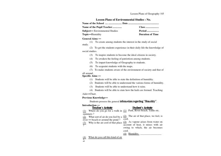 Understanding Humidity: Lesson Plan | PDF | Social Science | Foreign ...