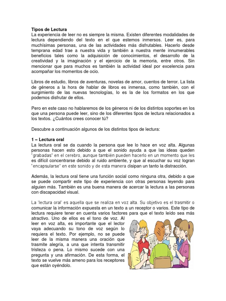 Tipos de Lectura y sus Características | PDF | Lectura (proceso ...