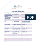 Academic Calendar Fall 2018-19 & Important Dates