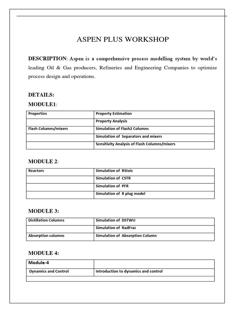 Aspen Plus DESCRIPTION Aspen Is A Comprehensive Process