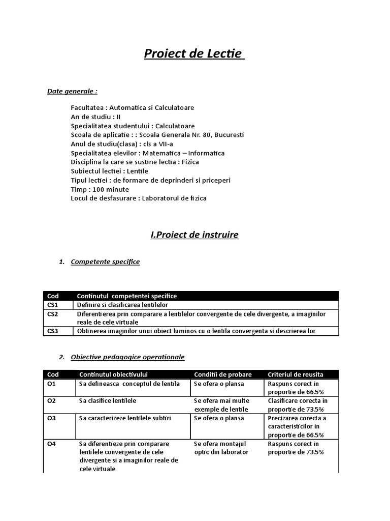 Proiect de Lectie - Model | PDF