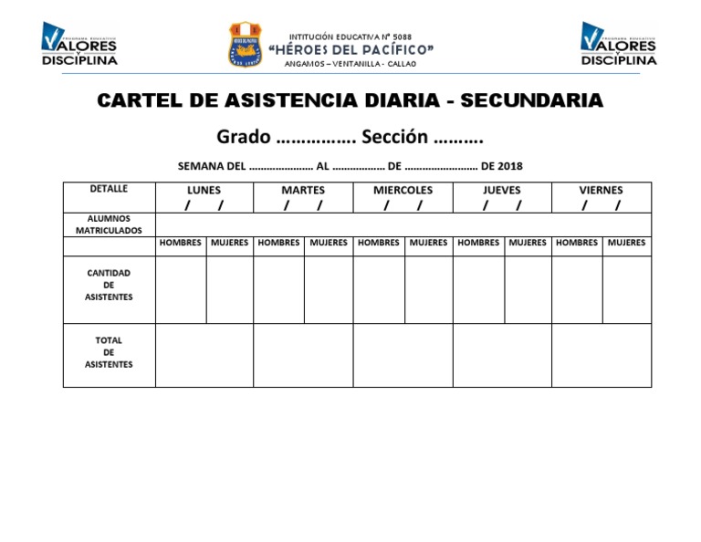 Cartel de Asistencia Diaria Secundaria | PDF