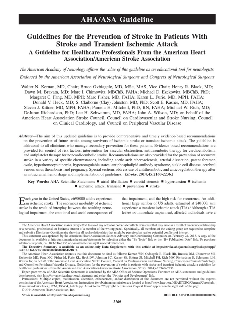 Guia Aha Asa Stroke PDF | PDF | Stroke | Myocardial Infarction