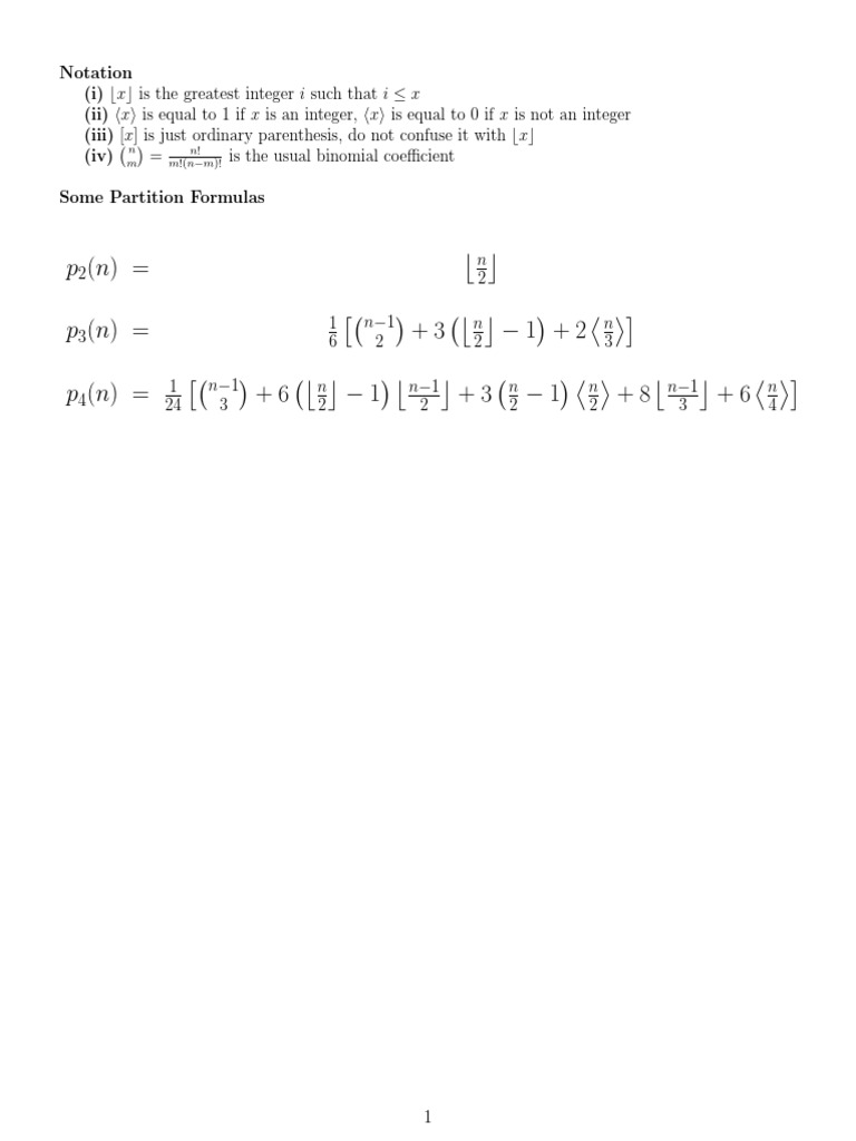 Partition Notation and Formulas | PDF