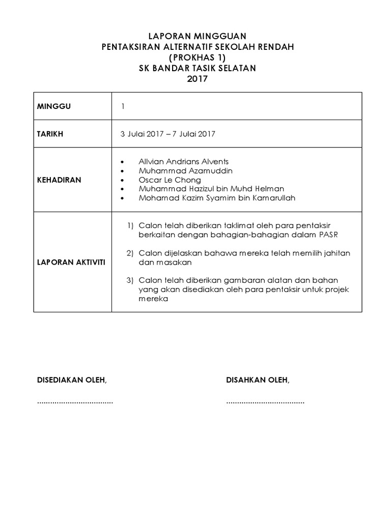 Contoh Laporan Mingguan PASR