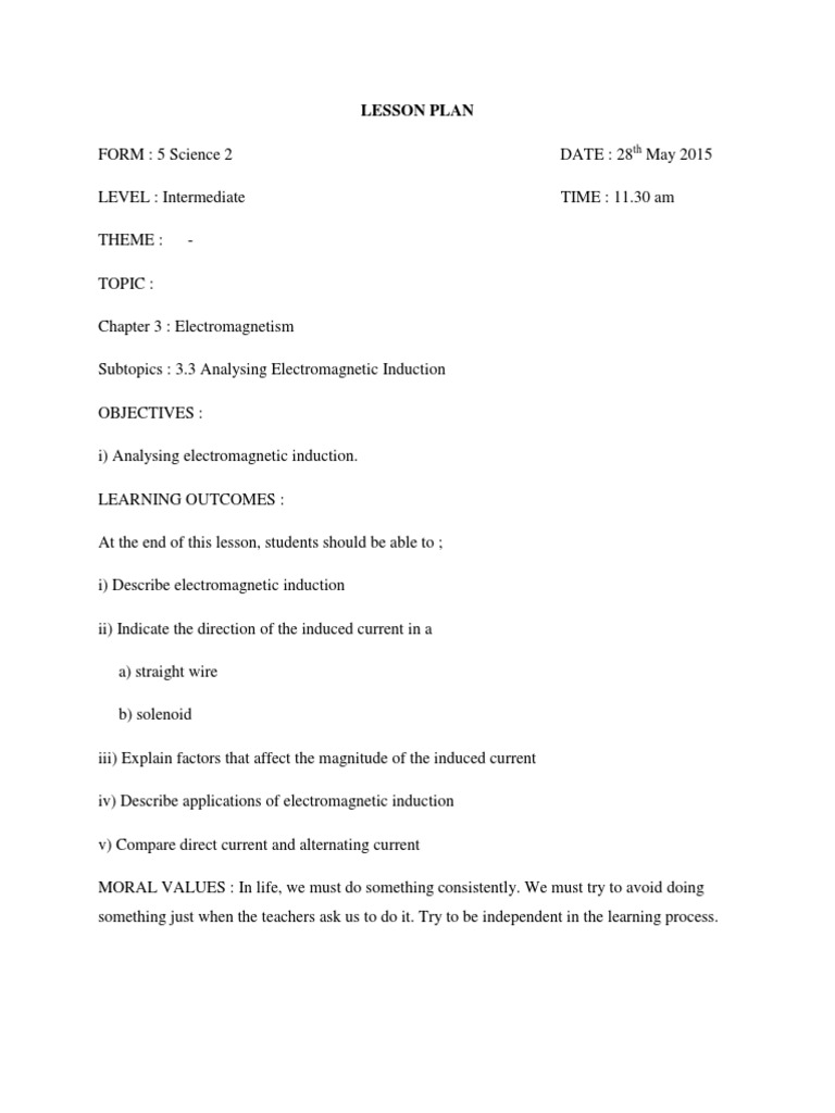 Lesson Plan | Download Free PDF | Electromagnetic Induction ...