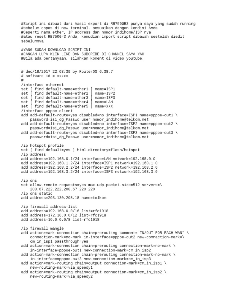 Indihome Router Configuration Script | PDF | Network Layer Protocols ...