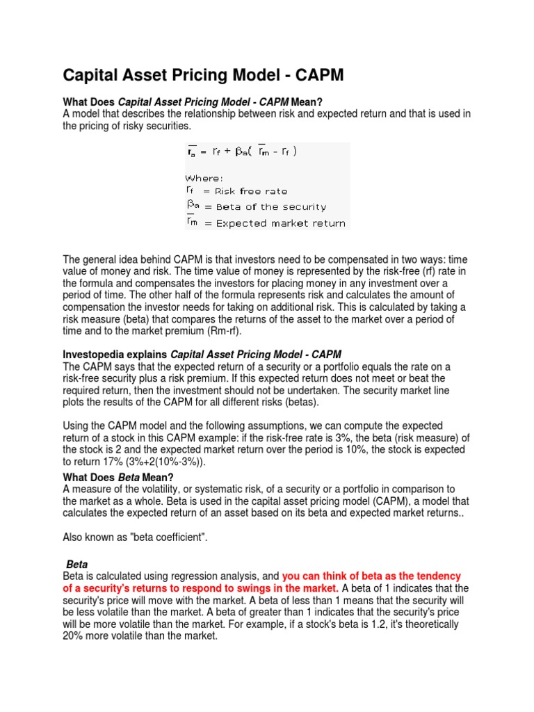 Capital Asset Pricing Model | PDF | Beta (Finance) | Capital Asset ...