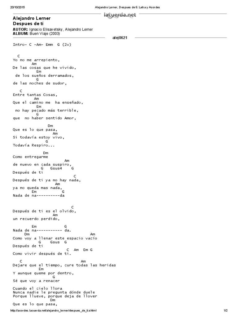 Alejandro Lerner Despues De Ti Letra Y Acordes Musica Grabada Albumes